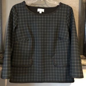 Plaid with leather trim boxy top
